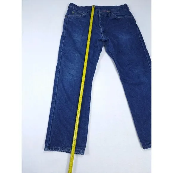 L.L. Bean Jeans‎ Mens 38×30 Vintage Blue Denim Flannel Lined Red Tartan Plaid